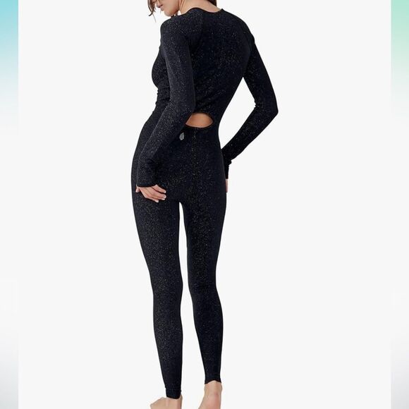 Free People Flash Forward One-Piece Onesie Black Sparkle M/L NWT‎ BODYSUIT - Picture 9 of 9